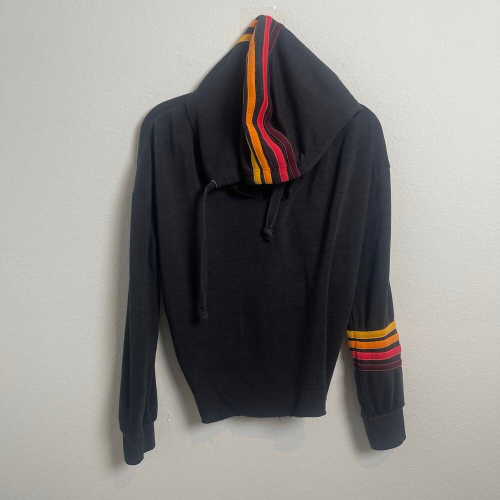Vintage Havana Black Cropped Hoodie Rainbow Stripe Sleeve Back Detail Size M - Picture 7 of 10
